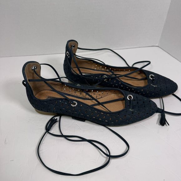 HALOGEN Perforated Suede Lasercut Lace Up Ballet Flats Shoes Size 8‎ Black - Picture 3 of 8